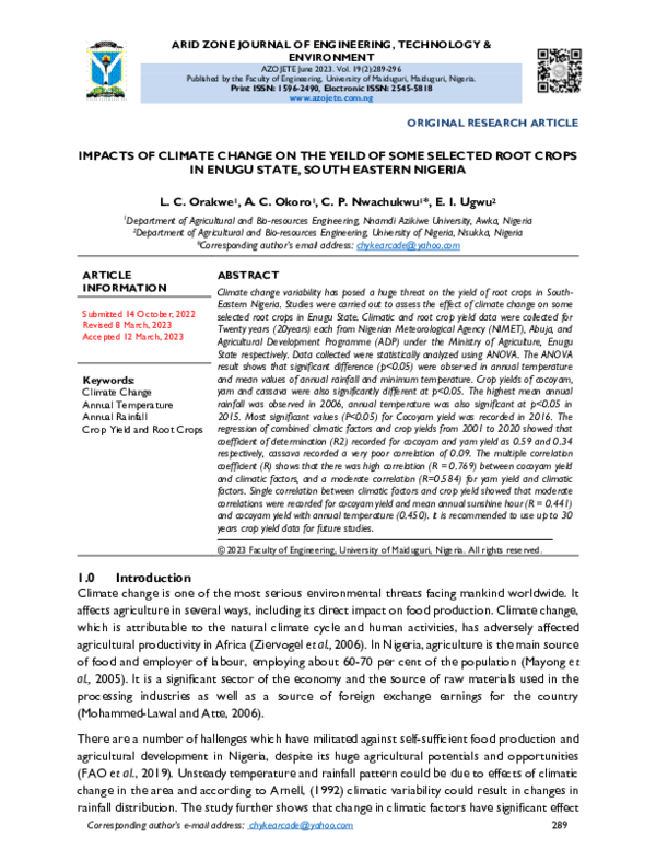 (PDF) Impacts of climate change on the yield of some selected root ...