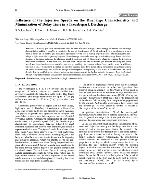 (PDF) Influence of the Injection Speeds on the Discharge ...