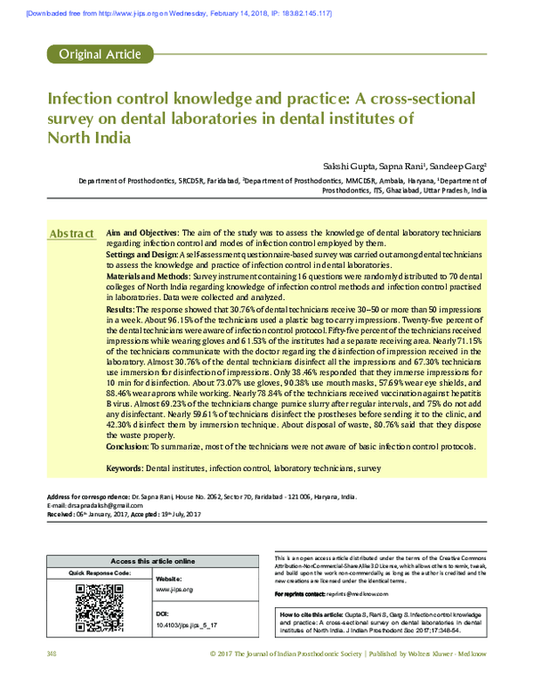 (PDF) Infection control knowledge and practice: A cross-sectional ...