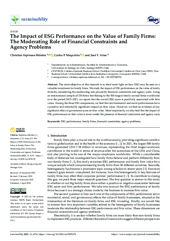 (PDF) The Impact of ESG Performance on the Value of Family Firms: The ...