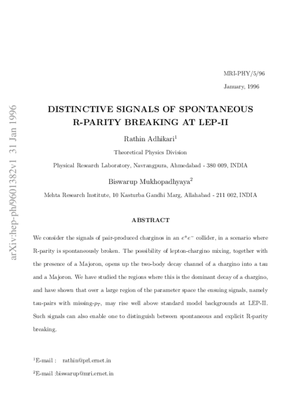 (PDF) Distinctive signals of spontaneous R-parity breaking at LEP-II