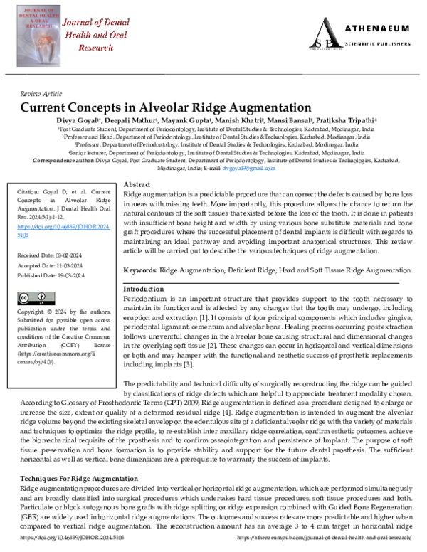(PDF) Current Concepts in Alveolar Ridge Augmentation