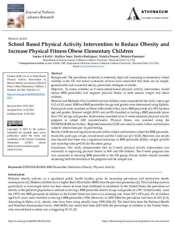 (PDF) School Based Physical Activity Intervention to Reduce Obesity and ...