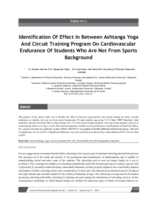 (PDF) Identification Of Effect In Between Ashtanga Yoga And Circuit ...