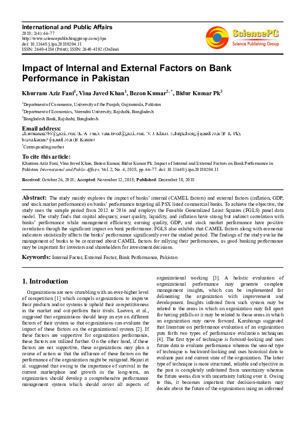 (PDF) Impact of Internal and External Factors on Bank Performance in ...