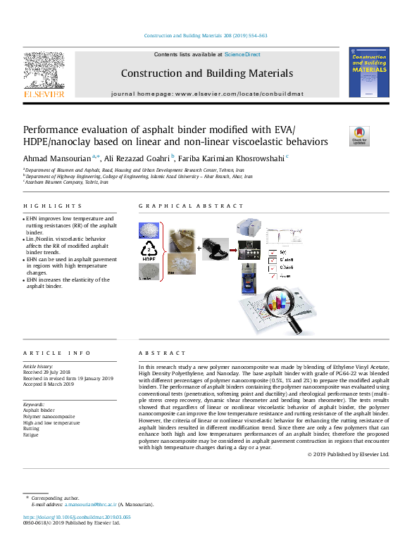 (PDF) Performance evaluation of asphalt binder modified with EVA/HDPE ...