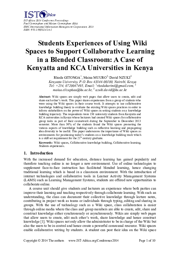 (PDF) Students experiences of using Wiki spaces to support ...