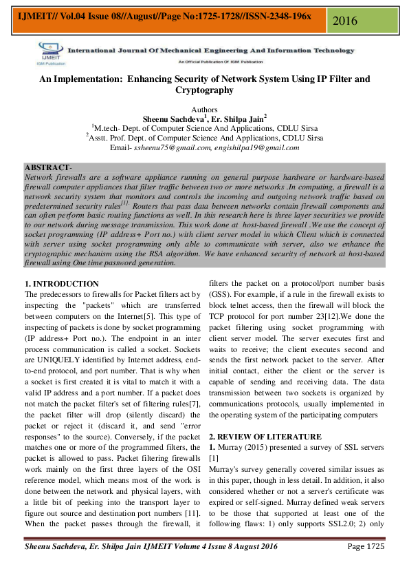 (PDF) An Implementation: Enhancing Security of Network System Using IP ...