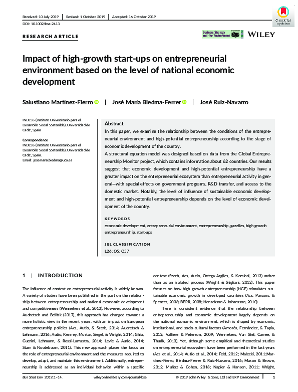 (PDF) Impact of high‐growth start‐ups on entrepreneurial environment ...