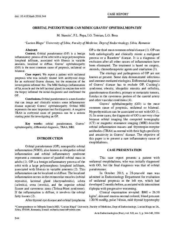 Orbital Pseudotumor Can Mimic Graves’ Ophthalmopathy