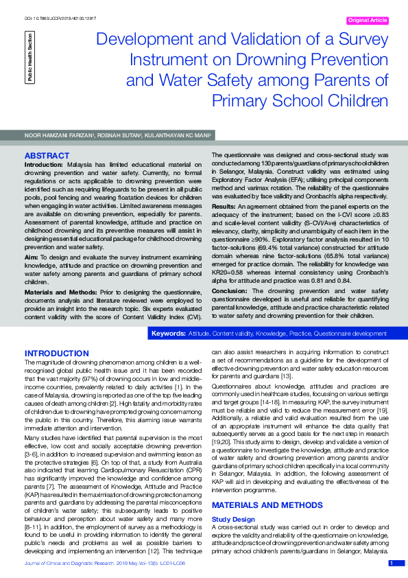 (PDF) Development and Validation of a Survey Instrument on Drowning ...