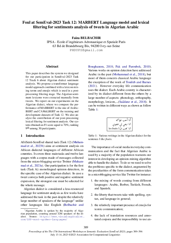 (PDF) Sentiment Analysis of Tweets in Algerian Arabic