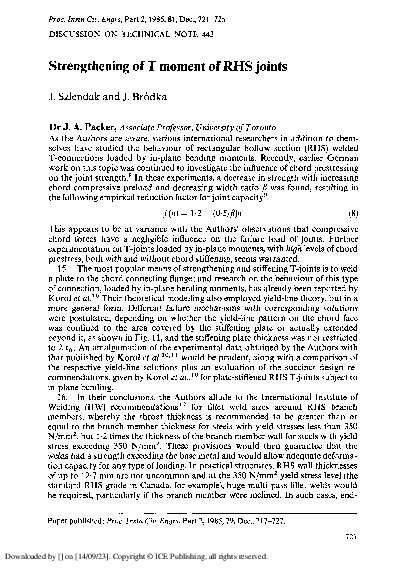 (PDF) Discussion. Strengthening of T Moment of RHS Joints