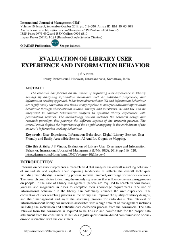 (PDF) EVALUATION OF LIBRARY USER EXPERIENCE AND INFORMATION BEHAVIOR