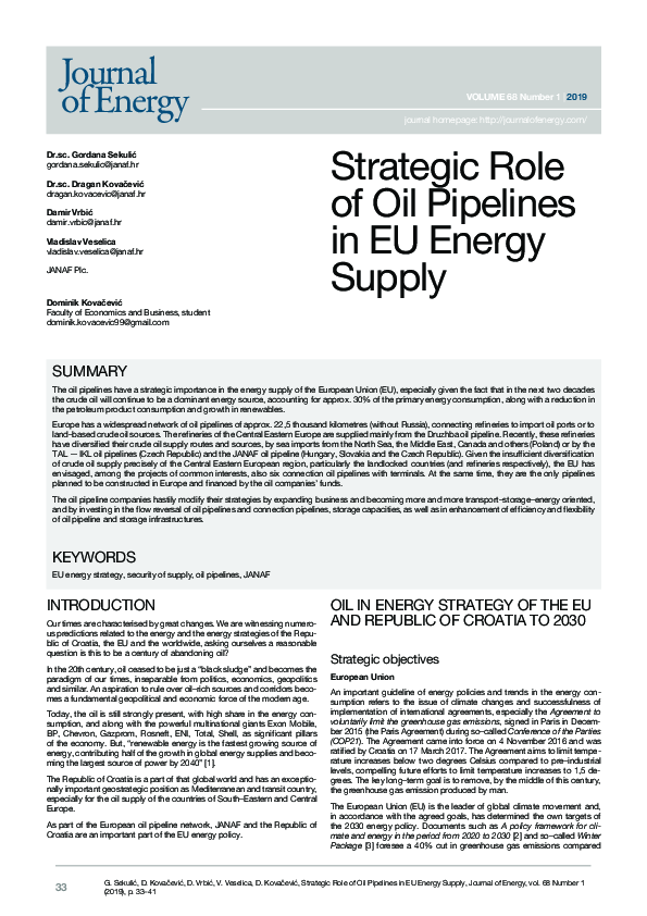 (PDF) Strategic Role of Oil Pipelines in Eu Energy Supply