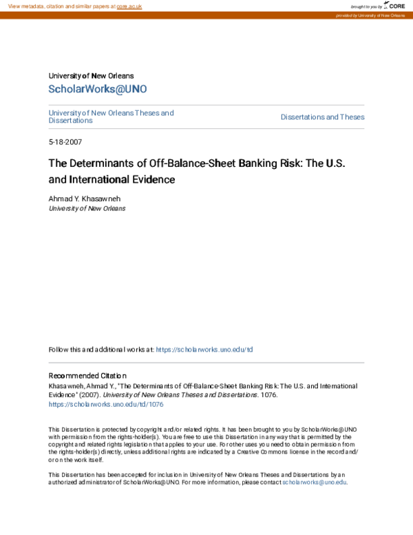 (PDF) The Determinants of Off-Balance-Sheet Banking Risk: The US and ...
