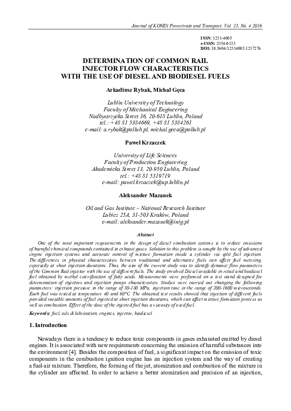 (PDF) Determination of Common Rail Injector Flow Characteristics with ...