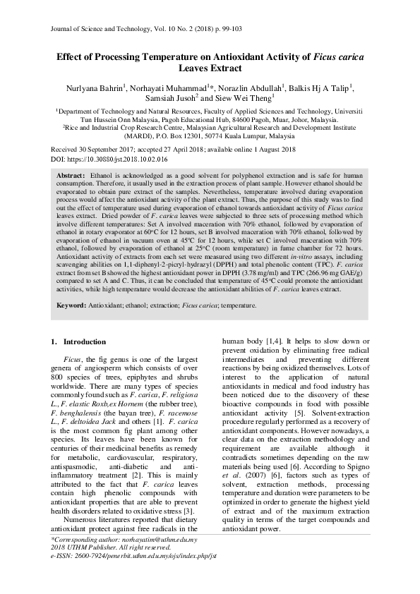 (PDF) Effect of Processing Temperature on Antioxidant Activity of Ficus ...