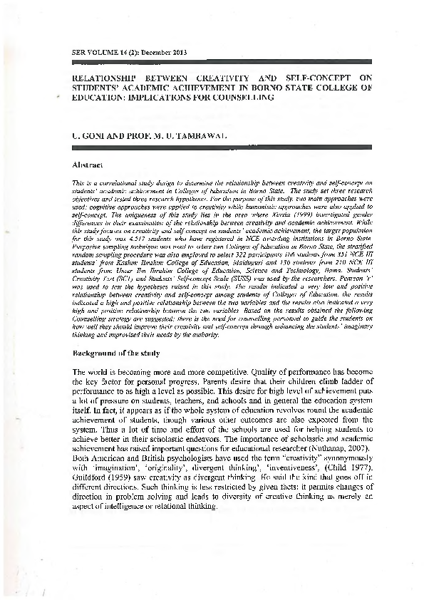 (PDF) Relationship Between Creativity and Self-Concept on Students ...