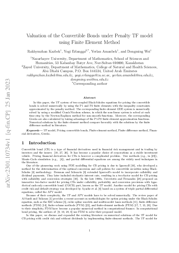 (PDF) Valuation of the Convertible Bonds under Penalty TF model using ...