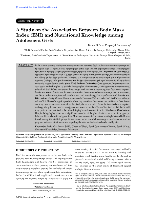 (PDF) " A Study on the Association Between Body Mass Index (BMI) and ...