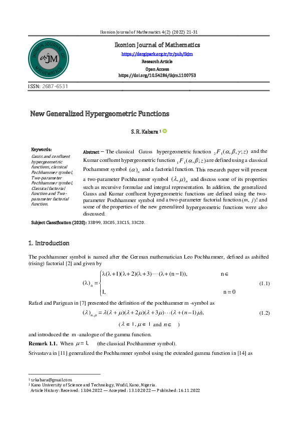 (PDF) New Generalized Hypergeometric Functions