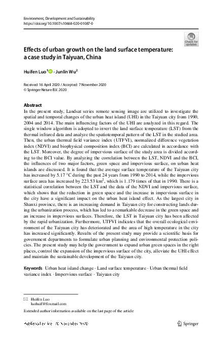 (PDF) Effects of urban growth on the land surface temperature: a case ...