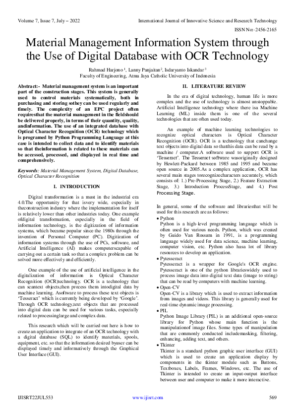 (PDF) Material Management Information System through the Use of Digital ...