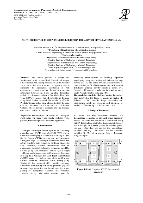 (PDF) Smith predictor based pi controller design for a batch ...