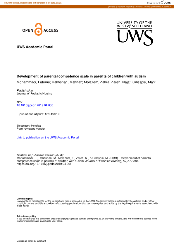 (PDF) Development of Parental Competence Scale in Parents of Children ...