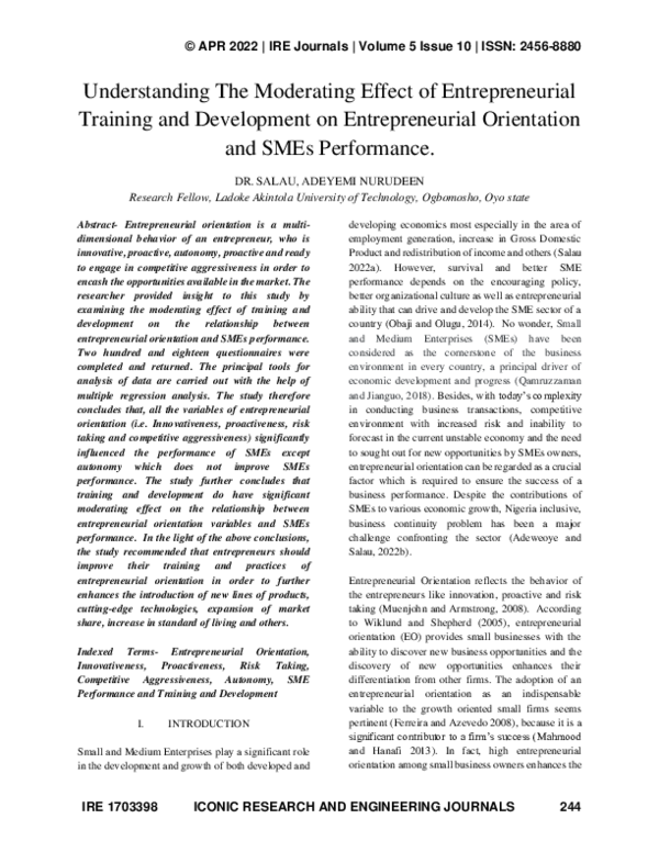 (PDF) Understanding The Moderating Effect of Entrepreneurial Training ...