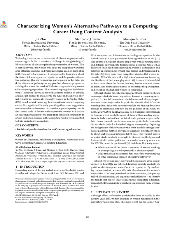 (PDF) Characterizing Women's Alternative Pathways to a Computing Career ...