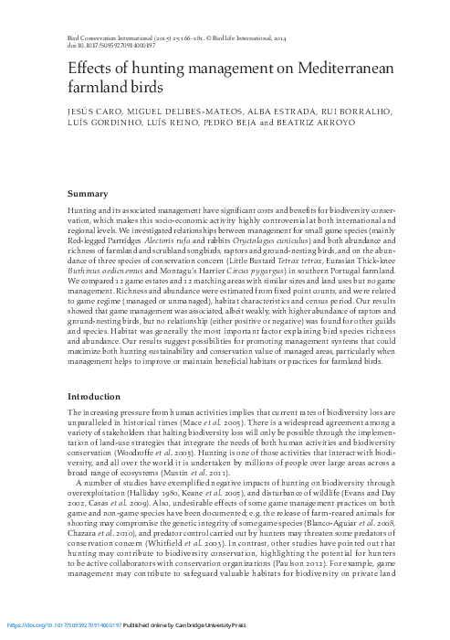 (PDF) Effects of hunting management on Mediterranean farmland birds