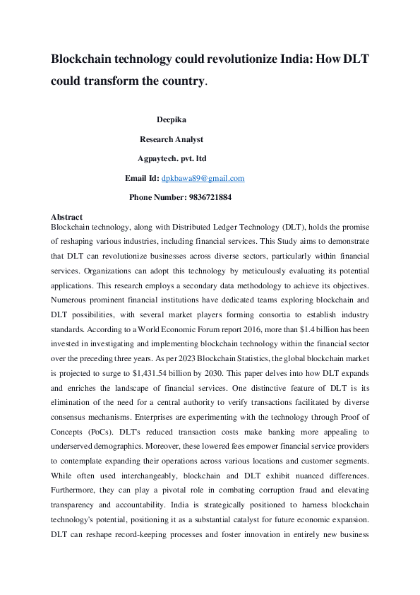 (PDF) Blockchain technology could revolutionize India: How DLT could ...