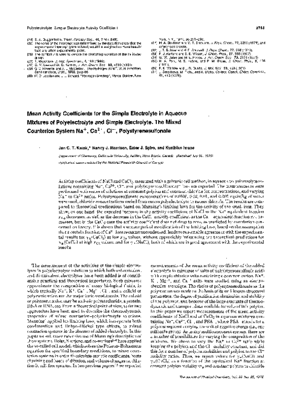 (PDF) Mean activity coefficients for the simple electrolyte in aqueous ...