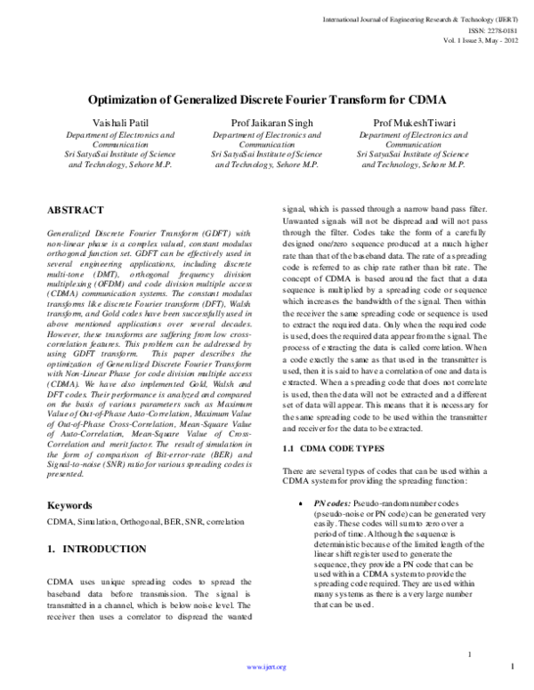 (PDF) Optimization of Generalized Discrete Fourier Transform for CDMA