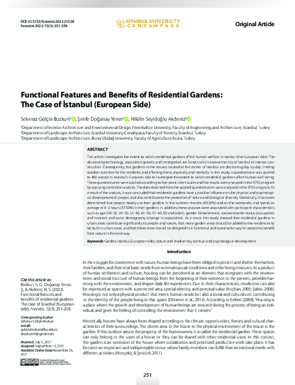 (PDF) Functional Features and Benefits of Residential Gardens: The Case ...