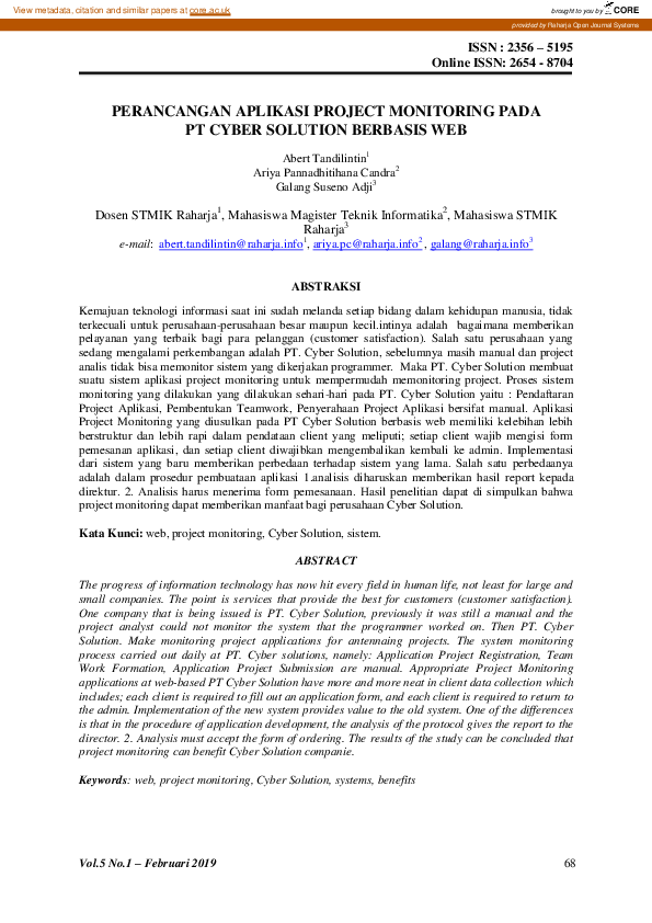 (PDF) Perancangan Aplikasi Project Monitoring Pada PT Cyber Solution ...