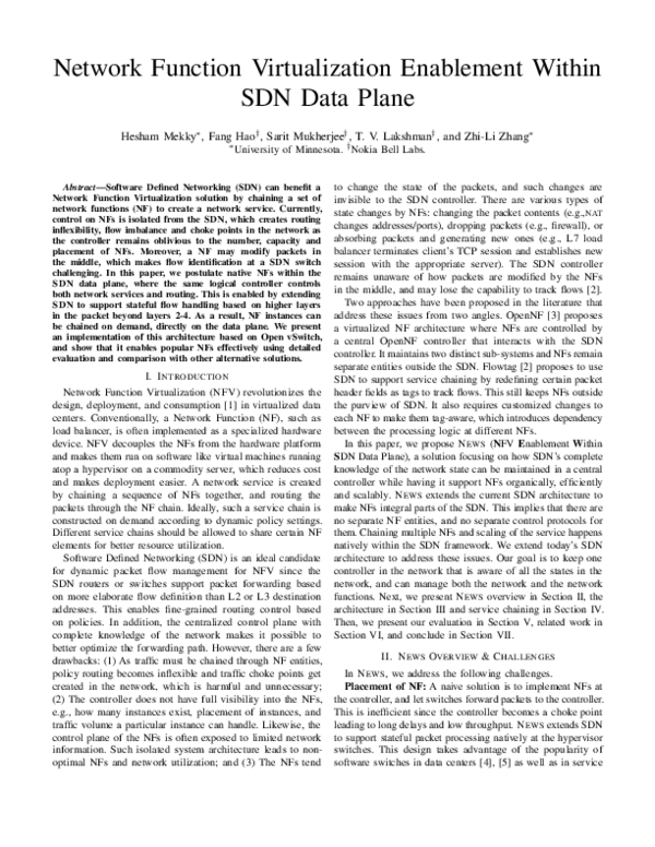 (PDF) Network function virtualization enablement within SDN data plane