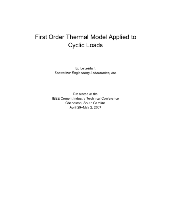 (PDF) First order thermal model applied to cyclic loads