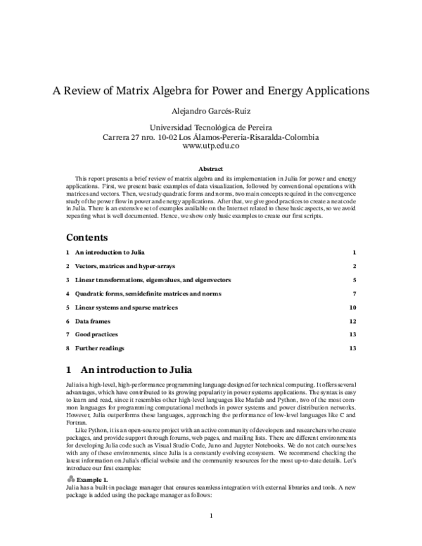 (PDF) A Review of Matrix Algebra for Power and Energy Applications ...