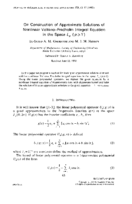 (PDF) On Construction of Approximate Solutions of Nonlinear Volterra ...
