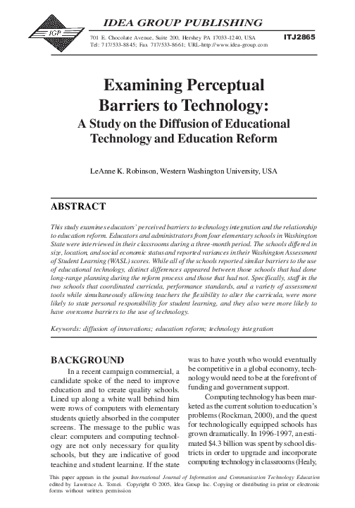 (PDF) Examining Perceptual Barriers to Technology