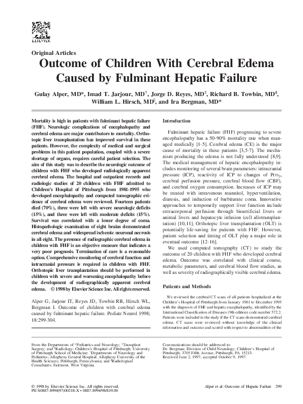 (PDF) Outcome of Children With Cerebral Edema Caused by Fulminant ...