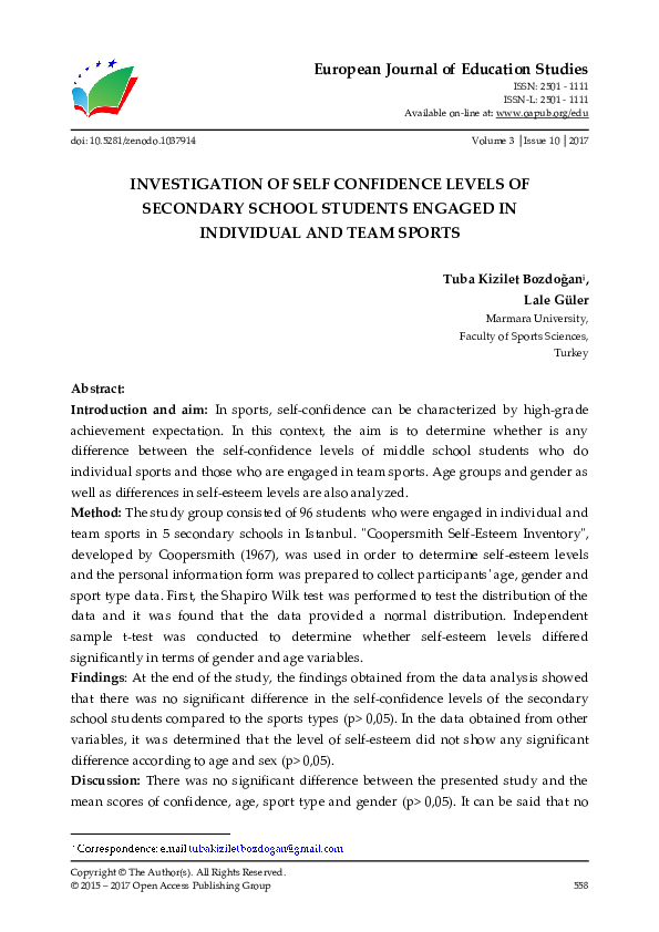 (PDF) Investigation of Self Confidence Levels of Secondary School ...