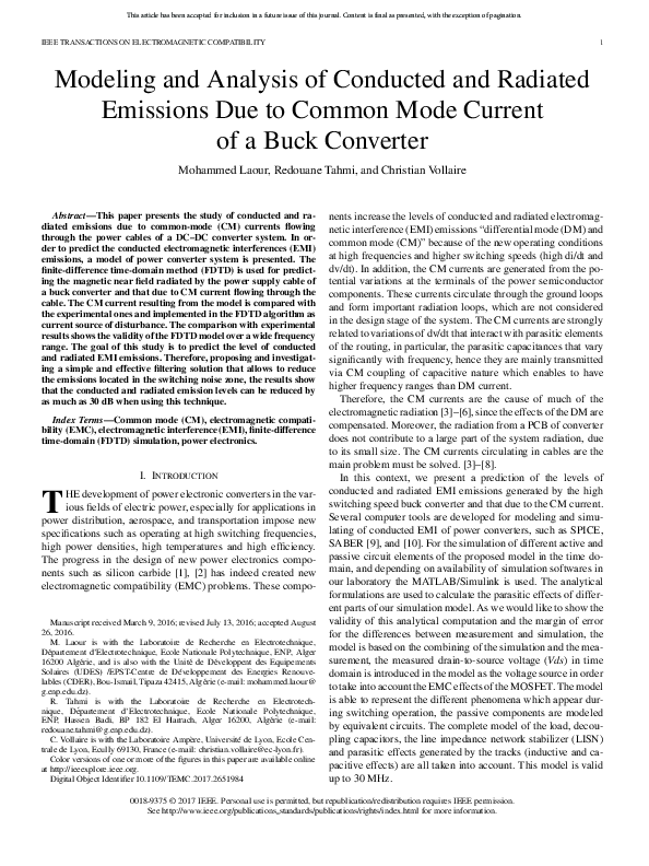 (PDF) Modeling and Analysis of Conducted and Radiated Emissions Due to ...