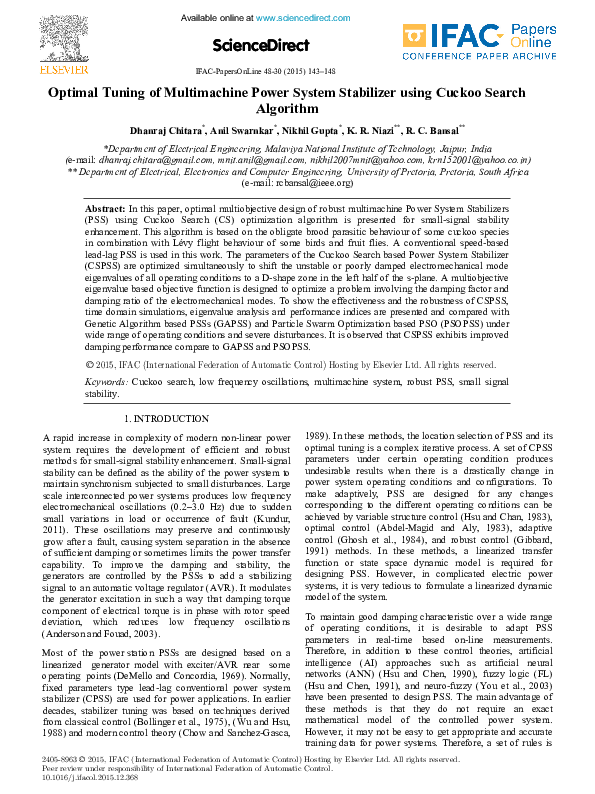 (PDF) Optimal Tuning of Multimachine Power System Stabilizer using ...
