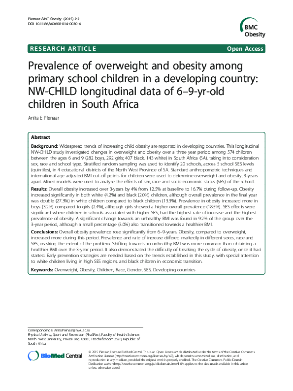 (PDF) Prevalence of overweight and obesity among primary school ...
