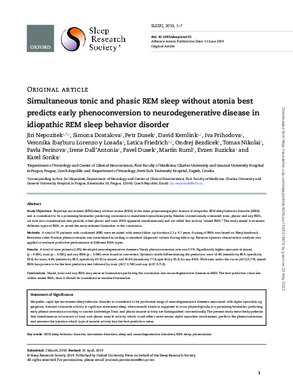 (PDF) Simultaneous tonic and phasic REM sleep without atonia best ...