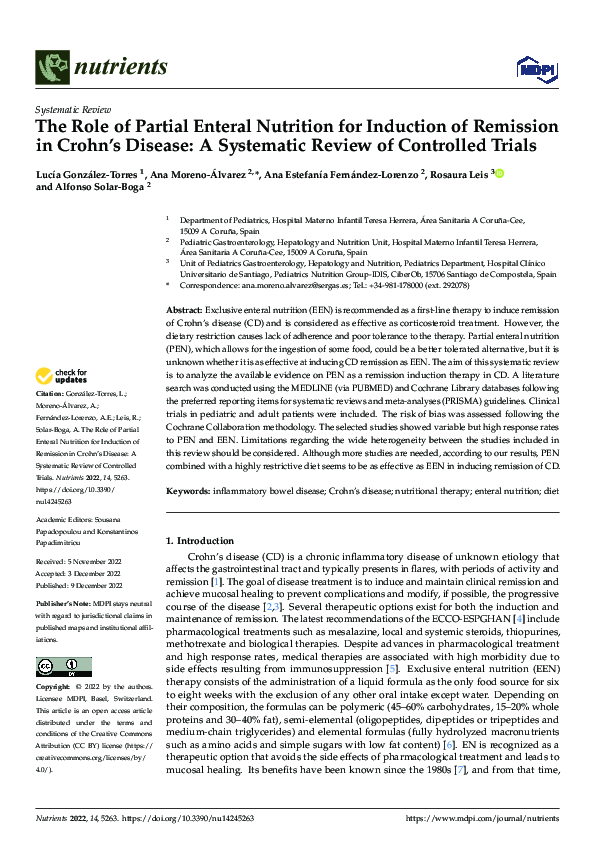 (PDF) The Role of Partial Enteral Nutrition for Induction of Remission ...